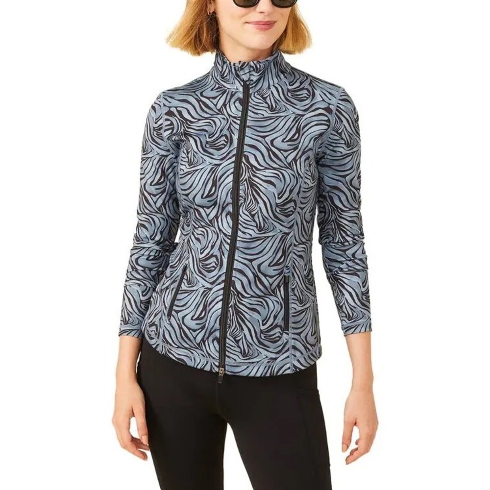 J.McLaughlin Billie Jacket Blue Black Abstract Full Zip Mock Neck Active SZ XS